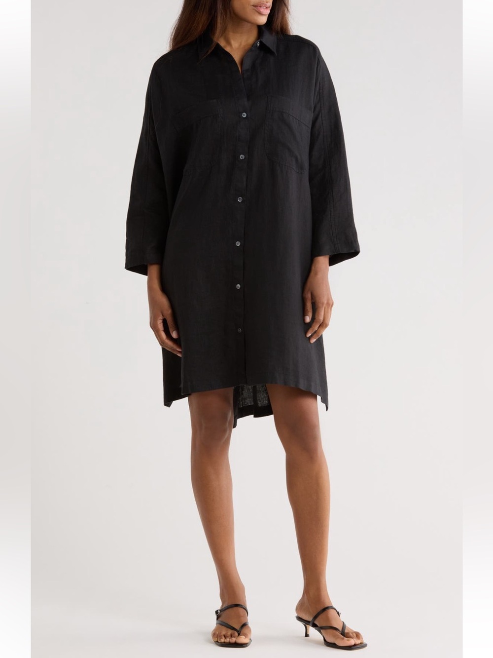 James Perse Long Sleeve Linen Shirtdress Black Linen Mini Shirt Dress NWT